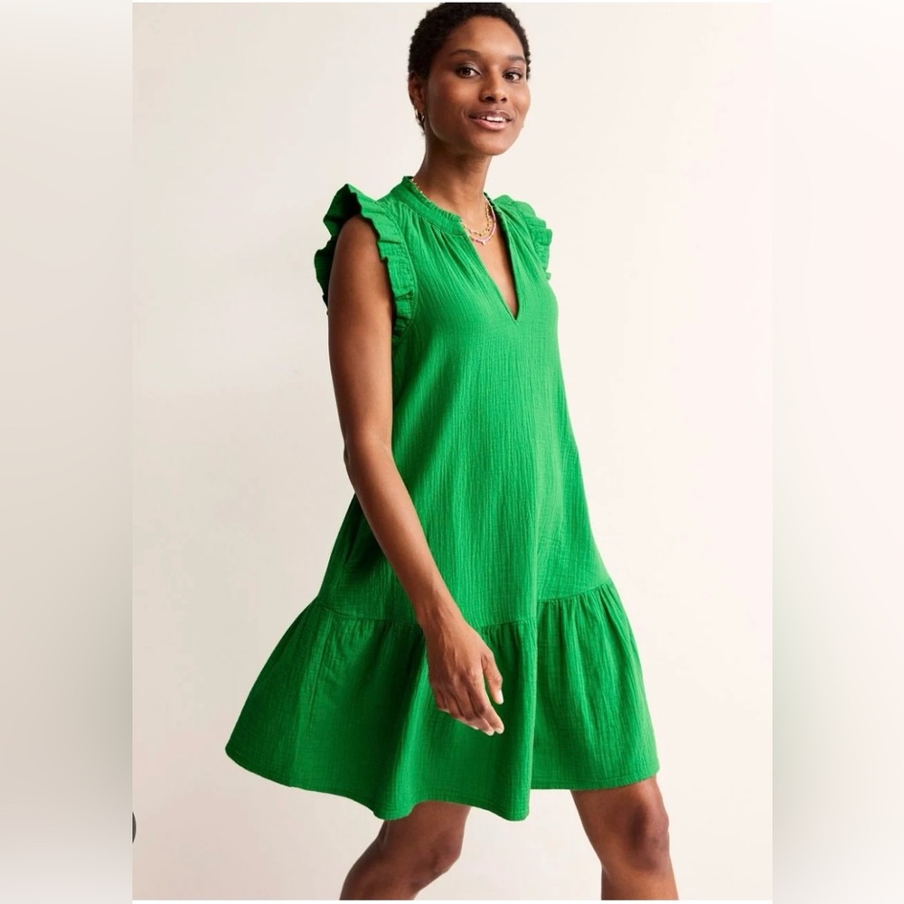 BODEN Green Daisy Cotton Sleeveless Sundress
